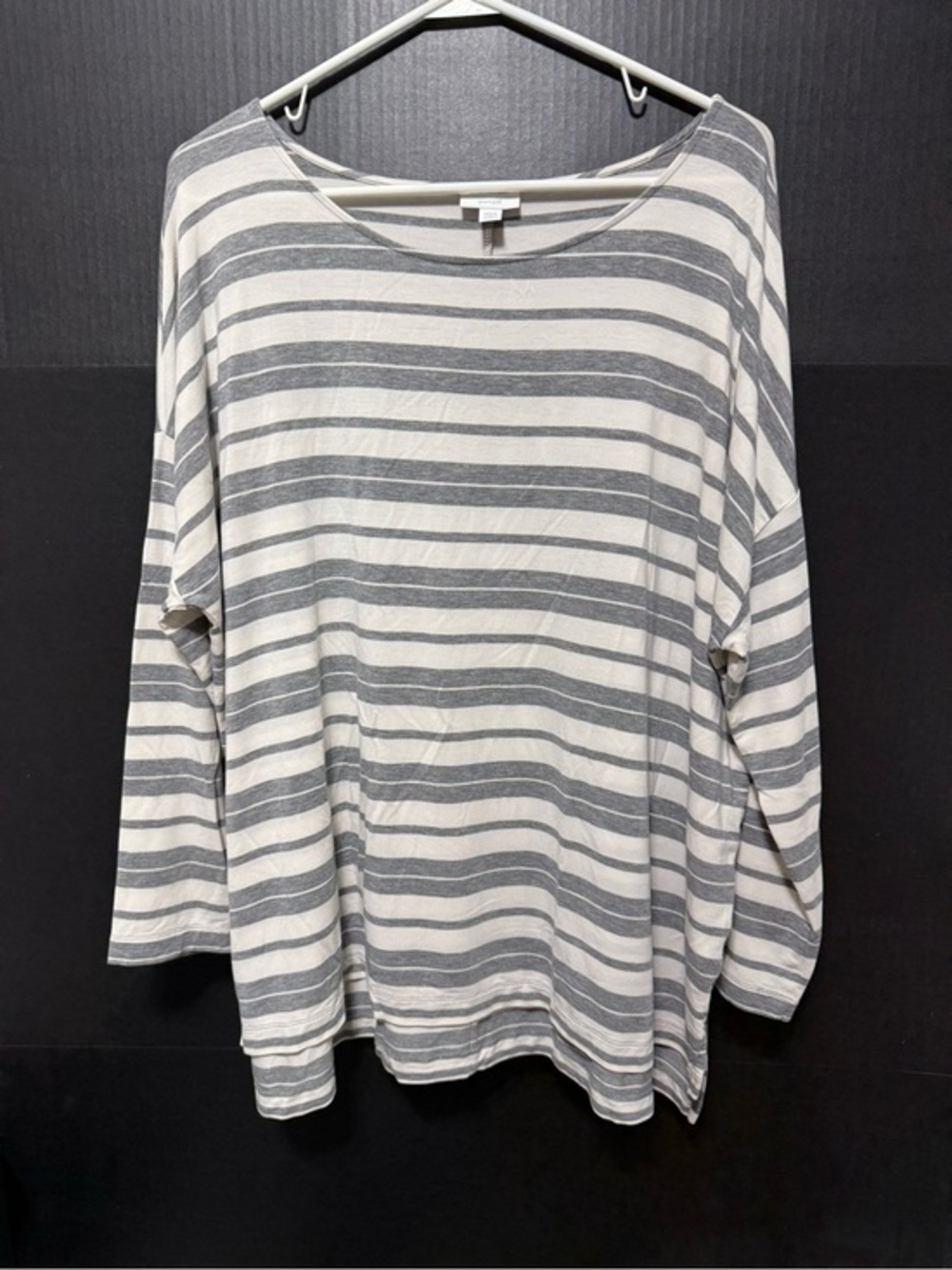 🪁Pure Jill Gray & White Breton Striped Long Sleeve Tunic Top
